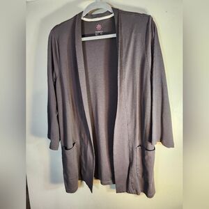 Isaac Mizrahi Women's Grey 100 % Cotton Open Front with Pockets Cardigan M